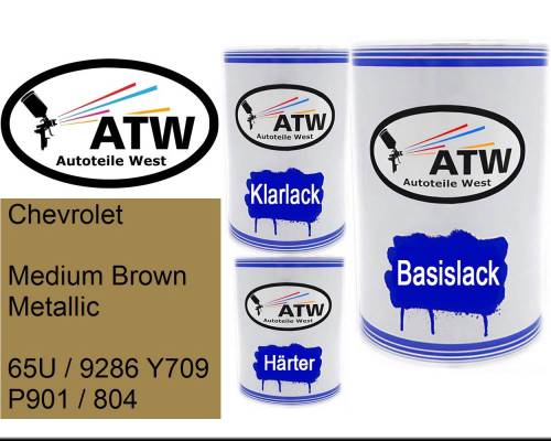 Chevrolet, Medium Brown Metallic, 65U / 9286 Y709 P901 / 804: 500ml Lackdose + 500ml Klarlack + 250ml Härter - Set, von ATW Autoteile West.